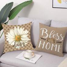Fundas de almohada decorativas con flores de lavanda 45 x 45 cm Set de 4 Bendiga este hogar morado Primavera Verano fundas para cojín decorativo para sofá, sillón, sala de estar, decoración - marrón - Ver 5