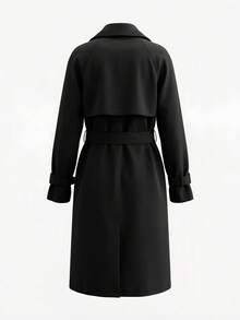 Risissida Loose Fit Mid-Length Double-Breasted Belted Trench Coat, Spring/Autumn - Black - View 3