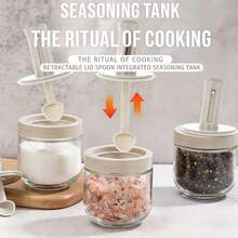 1pc Kitchen Salt & Seasoning Jar, Leak-Proof Telescopic Spice Bottle, Crystal Glass, Airtight Moisture-Proof Spice Jar - White - View 5