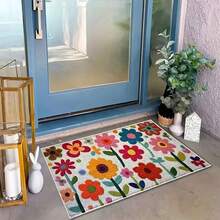 1pc Soft & Comfortable Faux Wool Floral 2D Printed Decorative Rug, With Non-Slip Silicone Backing, Machine Washable, Suitable For Home Decor Including Entryway, Bedroom, Living Room, Laundry Room And Bathroom, An Ideal Gift - Strawberry - View 12