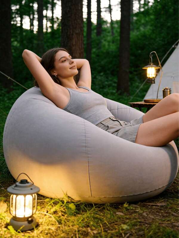 1 pieza Sillón inflable tipo puf, plegable y portátil, suave y cómodo, adecuado para uso en interiores/exteriores