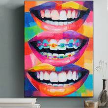 Póster de Arte Pop de Frenillos 2D Plano, 1 Pieza Grande - Pintura de Dientes al Estilo Manga Retro con Diseño de Frenillos, 12x16 Pulgadas (30x40 cm), Decoración Colorida para Pared de Oficina de Ortodoncia, Adecuado para Sala de Estar, Clínica, Exhibición en Aula - Regalo Divertido para Higienista - Sin marco - Ver 2