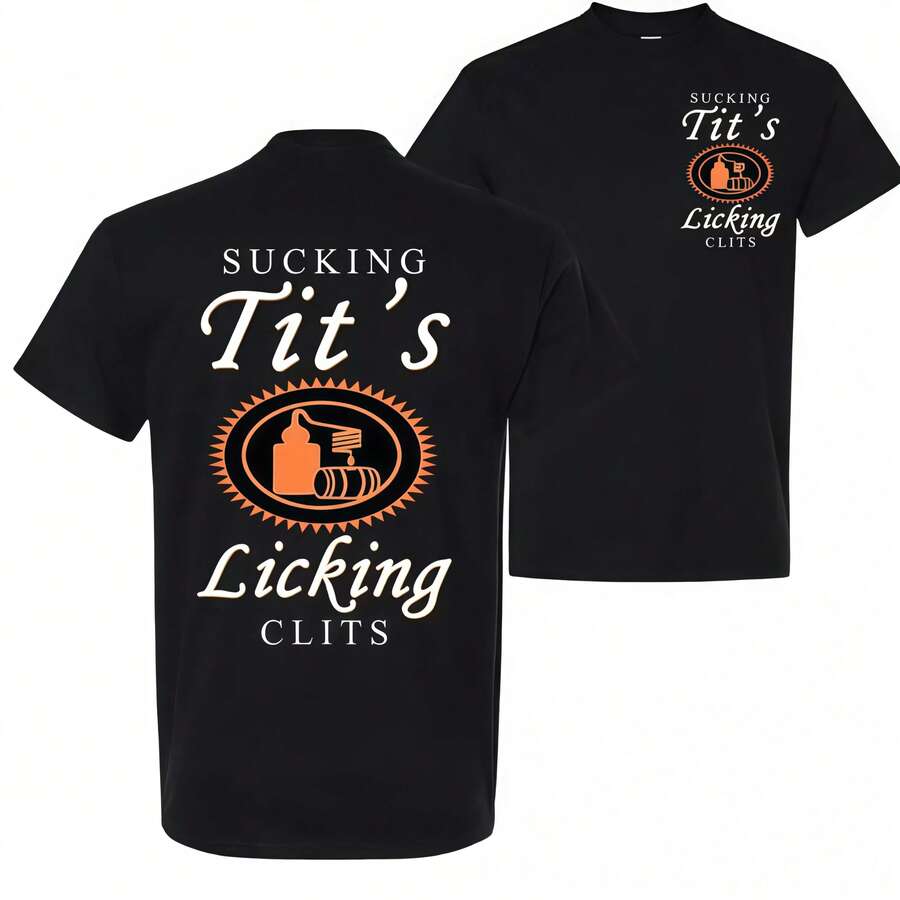 Sucking T And Licking C Funny Tito Drinking Humor Party T-Shirt, Tito Logo Party Vibes Design Graphic 2 Side Shirt, Unisex Cotton For Men And Women Menswear Top Fabric - 黑色 - 查看 1
