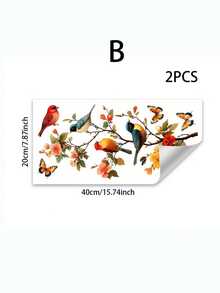 1pc Pastoral Floral & Bird Window Sticker, Butterfly & Flower Decor Adhesive Glass Sticker, Bedroom/Living Room Wall Decor Sticker, Exquisite Home Decor Sticker - B - View 2