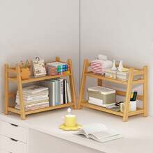 2-Tier Bamboo Freestanding Storage Shelf, Desktop Organizer, Desk Storage Rack, Kitchen Spice Rack, Doll Display Stand, Coffee Organizer, Cup Holder, Plant Pot Stand, Kitchen Storage Rack, Dorm Cosmetics Organizer. Bedroom, Dormitory And Office Desk. - View 3