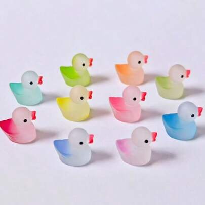 10/30/50/100pcs Random Cute Glow-In-The-Dark Matte Miniature Duck Resin Toys - Luminous, Colorful Matte Transparent Duck Sculptures Decor, Desktop Decoration Gifts, Suitable For DIY Crafts At Home And Office