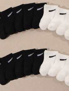 10/20 Pairs Baby/Toddler Solid Color Candy-Colored Casual Mid-Calf Socks, Spring/Summer - Black and White - View 5