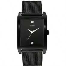 GUESS 女士方形黑色腕表，奢华石英表，配不锈钢网状表带 W0298G1 - 黑色 - 查看 8