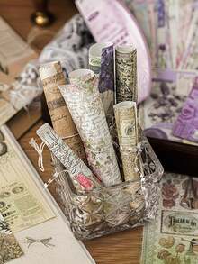 100pcs/Pack Vintage Floral & Plant Background Scrapbooking Paper, DIY Craft Material - Past Stories Series - View 5