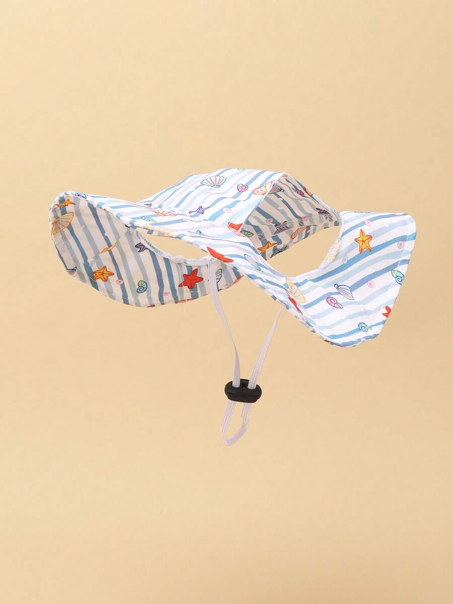 Blue Striped Polyester Sun Hat, Ear-Exposed Design, Sun Protection, Pet Dog Hat, Essential For Pet Owners, Suitable For Small Pet Dogs To Wear Outdoors All Year Round - Multicolor - View 1