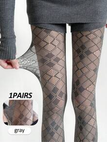 1 chiếc quần tất nữ 3D họa tiết Argyle, chất liệu lưới co giãn cao, giúp thon gọn và nâng đỡ vòng một, phù hợp cho đi làm hàng ngày, dự tiệc và chụp ảnh. - Xám - Xem 4