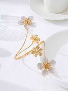 1pc Vintage Exaggerated Oil Drip Floral Wrap Asymmetrical Arm Cuff Bracelet Travel Vacation Party Outfit - 白色 - 查看 2