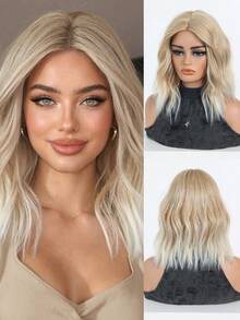 Tóc giả ngắn xoăn tự nhiên 12 inch, màu bạch kim chuyển sắc, tóc giả sóng nước ngắn có mái, chịu nhiệt, tóc giả kiểu bob, tóc giả tổng hợp chịu nhiệt tự nhiên dành cho nữ có mái, tóc giả tổng hợp đẹp hàng ngày cho nữ. Tóc giả tổng hợp nhuộm màu dùng cho cosplay, sợi chịu nhiệt cao, tóc giả thẳng rẽ ngôi giữa dành cho nữ. - Ombre - Xem 2