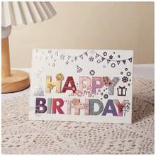 3张/6张/9张烫金生日贺卡，带信封，可折叠创意生日贺卡 - 隨機 - 查看 4