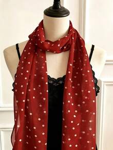 1pc Polka Dot Red Scarf/Beach Wrap, Versatile Niche Design Accessory Scarf, Spring/Summer Outfit Essential, Couple Outing Accessory - Red - View 5