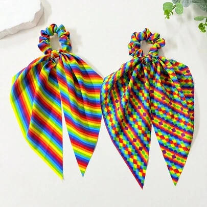 2 chiếc (Tháng Tự hào) Dây buộc tóc bằng vải cầu vồng huỳnh quang ngọt ngào, chất liệu mềm mại, phù hợp cho sử dụng hàng ngày, lễ hội, tiệc tùng, kỳ nghỉ, món quà xinh xắn, phụ kiện thời trang dành cho nữ, dây buộc tóc phong cách Bohemian thanh lịch.