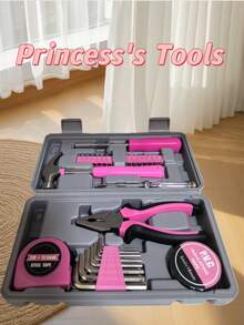 Pink Multifunctional Gift Tool Combination Set, Household Hardware Pliers Hammer Home Repair Tool Box - 27-piece Set - Pink - View 2