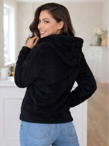 Women's Fleece Sweatshirt/Cold Weather Jacket - 黑色 - 查看 2