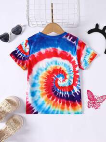 1 pieza Camiseta de punto ligera de manga corta con estampado de letras y números para niñas, casual de verano - Multicolor - Ver 2