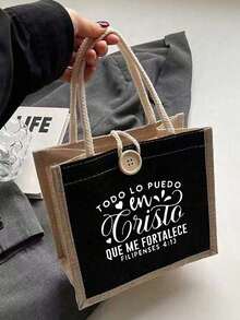 Bolso de lona con tema cristiano y bolsa de cosméticos, impreso con Dios, Jesús, cristianismo y elementos religiosos, bolso multifuncional portátil, bolsa de compras, bolso de lona impreso reutilizable para damas, bolsa de compras con doble asa, bolso de lona casual de gran capacidad, adecuado para el trabajo, la escuela y las compras, conveniente para uso al aire libre, regalo del Día de la Madre, regalo para creyentes cristianos - Multicolor - Ver 6