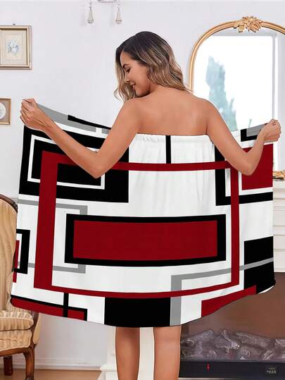 Bộ 2 món khăn tắm và váy tắm thời trang, họa tiết kẻ caro đỏ, bao gồm váy tắm, khăn trùm đầu, khăn mặc, mũ tắm, bộ váy và mũ sấy tóc dùng tại nhà dành cho người lớn, có thể giặt máy, váy xông hơi, áo choàng tắm, phụ kiện phòng tắm, đồ trang trí du lịch