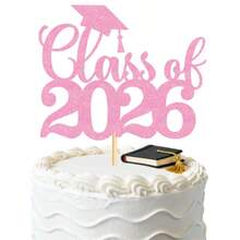 1pc Black/Gold/Blue/Pink/Red Class Of 2026 Cake Topper - Glitter Graduation Cap Decor - Congrats 2026 Graduates, 2026 Graduation Party Cake Decorations - View 13