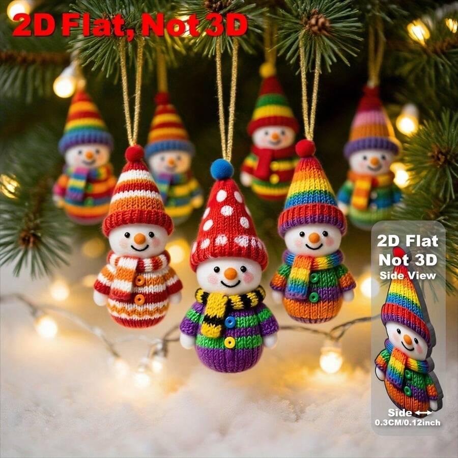 16pcs 2D Flat Snowman Christmas Decorations, Cute Knitted Style Christmas Tree Ornaments, UV Printed Acrylic Snowman Decor For Holiday Party - Multicolor - View 1