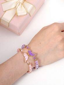 Bộ 2 vòng tay bện bằng hợp kim kẽm mặt hình bướm tinh tế, thời trang dành cho bé gái, thích hợp để chị em gái đeo hàng ngày, quà tặng tình bạn. - Một cỡ - Xem 5