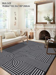 1pc Geometric Textured Pattern Rug, Black White Gray Printed Polyester Rectangular Easy Care Washable Area Carpet, Suitable For Living Room, Hallway, Bedside, Living Space, Bedroom, Office, Kitchen, Farmhouse Home Decor - Multicolor - View 6