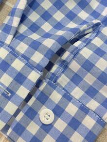 WAIT HIM Camisa casual de manga larga a cuadros para hombre - Azul - Ver 4