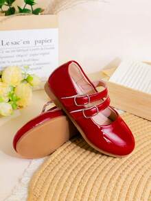 1 Pair Minimalist Fashion British Style Glossy Flat Shoes For Girls, Suitable For Daily Wear, All Season - Red - View 7