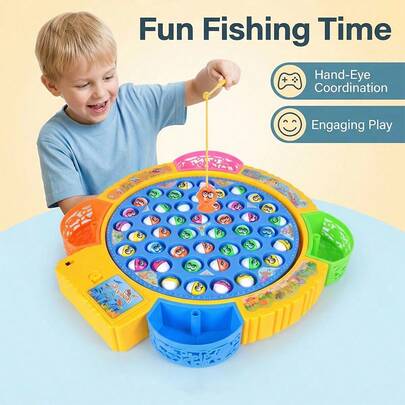 Tecforood Musical Rotating Fishing Toy Set With 15/24/45 Fish, Plastic Electric Rotating Reel Game, Built-In Cheerful Music, Early Education Parent-Child Interactive Toy To Improve Hand-Eye Coordination, Perfect Birthday Christmas Halloween Gift For Boys Girls
