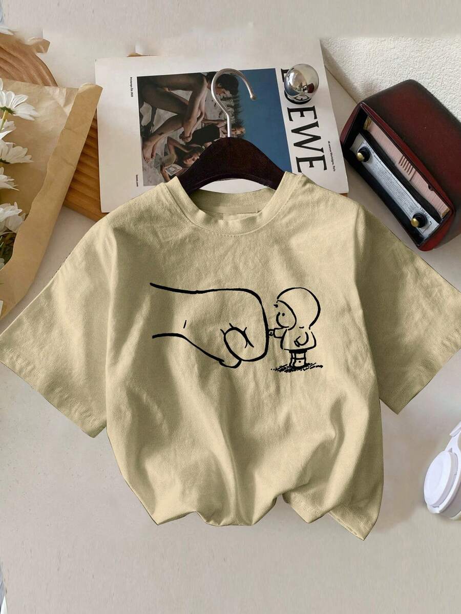 Áo thun cổ tròn in hình thường ngày cho bé trai - Màu Khaki - Xem 1