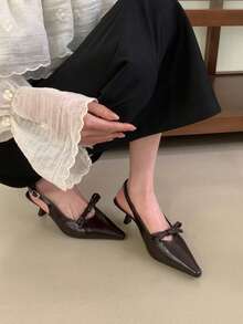 New Spring/Summer Burgundy Bow Peep Toe High Heel Shoes, Women's Fashion Pointed Toe Thin Heel Sandals - Redwood - View 4