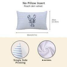 1pc Blue & White Striped Lobster Sketch Pattern Cushion Cover, Soft Peach Velvet Material, 30*50/40*60CM Single-Sided Printed Decorative Pillow Case, Suitable For Home Bedroom Living Room Sofa, Holiday Decor, Pillow Cover Gift (No Pillow Insert) - Multicolor - View 2