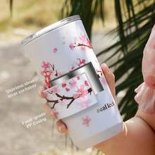 1/2 chiếc cốc giữ nhiệt in hình hoa anh đào mùa xuân, cốc có ống hút tái sử dụng dành cho học sinh, cốc cà phê sáng tạo tiện lợi mang đi. - Nhiều màu - Xem 4