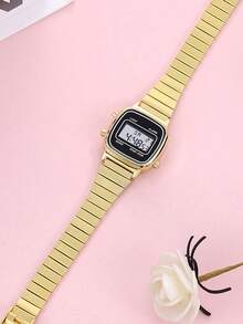 Reloj electrónico cuadrado mini, regalo diario para adolescentes, correa de acero inoxidable - Blanco - Ver 6