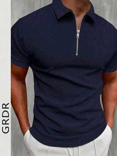  GRDR Herr Sommarpolokrage Halv Dragkedja Kortärmad T-shirt, Lämplig För Utomhus, Semester och Vardagskläder