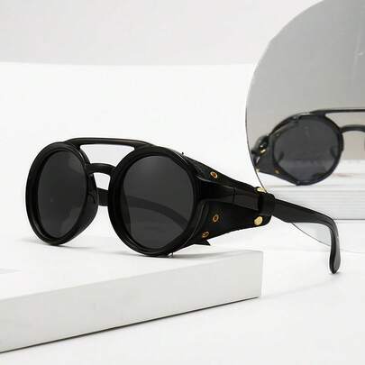 Windproof Mountaineering Steampunk Style Round Retro Glasses, Suitable For Cycling, Motorcycle Riding, Unisex