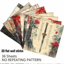 36pcs 6*6 Inch Chinese Style Martial Arts Canvas Wall Art Stickers - 2D Flat Print, Retro Ink Wash Samurai Wall Decor, Decorative Paper Suitable For Collage, Origami And Craft Projects, DIY Paper, Scrapbooking, Bullet Journals, Cards, Gift Wrapping And Home Decor - Square - View 5