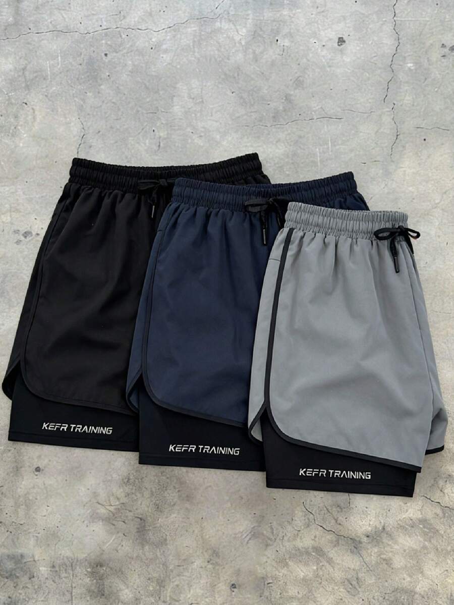 3 chiếc quần short thể thao nam mùa hè, quần short tập thể dục co giãn in họa tiết thoáng khí, quần short chạy bộ ngoài trời. - Nhiều màu - Xem 1