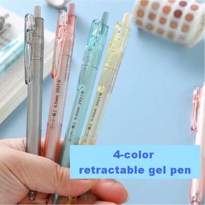 4 piezas Bolígrafos de gel retráctiles de colores pastel, diseño antideslizante estético de INS, gran capacidad recargable, escritura suave de secado rápido de 0.5 mm, adecuado para oficina, estudio, diario