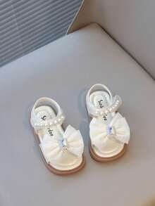 2025 Nuevos zapatos planos de princesa para niñas con suela suave y punta abierta, con , para niños pequeños - Blanco - Ver 6
