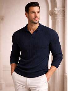 TRICOT DE LUXO KNITTING SWEATSHIRT STYLISH POLO NECK THICK WINTER 26 - 藏蓝色 - 查看 1