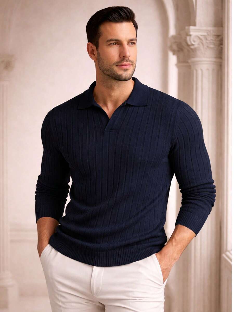 TRICOT DE LUXO KNITTING SWEATSHIRT STYLISH POLO NECK THICK WINTER 26 - 藏蓝色 - 查看 1
