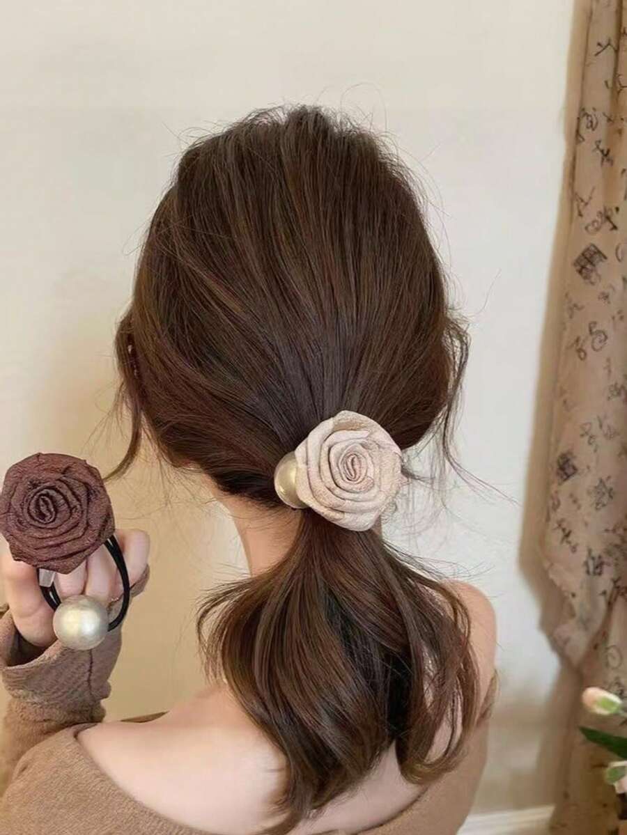 Bộ 2/1 dây buộc tóc đuôi ngựa bằng satin Pháp hình hoa hồng - Đơn giản, siêu thần tiên, thanh lịch, ngọt ngào, độc đáo, cổ điển, dây buộc tóc co giãn cao cấp - Phụ kiện tóc nữ - Dây buộc tóc và scrunchies - Sản phẩm tạo kiểu tóc, lễ hội, tiệc tùng - Nhiều màu - Xem 1