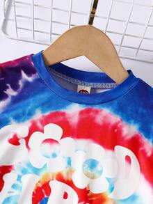 1 pieza Camiseta de punto ligera de manga corta con estampado de letras y números para niñas, casual de verano - Multicolor - Ver 3