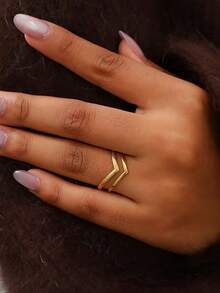 1 Stück 18K vergoldeter Edelstahl modischer, eleganter geometrischer V-förmiger verstellbarer offener Ring, vielseitig für Frauen für den Alltag, Urlaub, Party, Ausflug, als Geschenk - Gold - Übersicht 4
