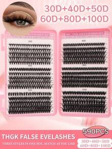 640/624/608/590/384/320 片装单簇假睫毛，D 卷度混合装，30D 40D 50D 60D，8-16mm，柔软轻盈，可重复使用，适合初学者的 DIY 睫毛嫁接套装 - D - 查看 8