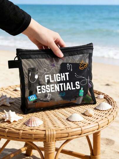 趣味旅行主题网眼化妆包，飞行必备包，网眼袋，女士便携式化妆包，旅行包，旅行洗漱包，飞机包，充电器包，轻便拉链化妆包，万能包，送给女性、空乘人员、医生、父母和旅行爱好者的理想礼物，旅行配件，返校季、母亲节、教师节、婚礼季、毕业季、周年纪念日